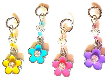 Hearing Aid Charms:  Bright Enamel Rhinestone Flowers with Glass and Silver Plated Accent Beads!