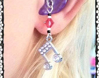 Hearing Aid Charms:  Silver Plated Jeweled Music Notes with Swarovski Crystal and Glass Accent Beads!