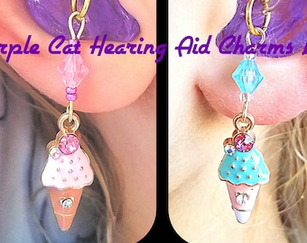 Hearing Aid Charms: Sweet Jeweled Ice Cream Cones with Glass Bead Accents!  Also available in Mother Daughter Sets! Trinkets sold separately