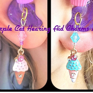 Hearing Aid Charms: Sweet Jeweled Ice Cream Cones with Glass Bead Accents!  Also available in Mother Daughter Sets! Trinkets sold separately