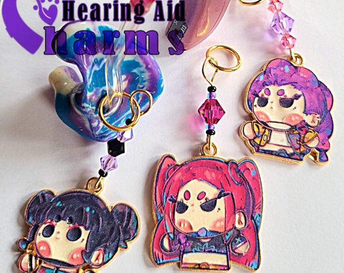 Featured listing image: Cartoon Demon Hunter Girl Hearing Aid Charms with Czech Glass Accent Beads!
