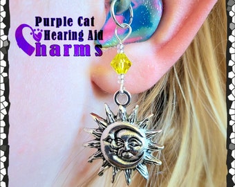 Hearing Aid Charms:  Silver Plated Moon and Suns with Czech Glass Accent Beads!