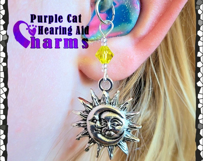 Featured listing image: Hearing Aid Charms:  Silver Plated Moon and Suns with Czech Glass Accent Beads!