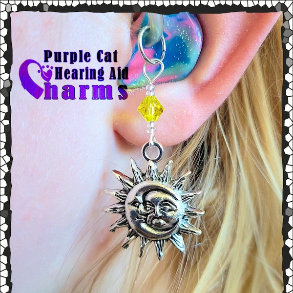 Hearing Aid Charms:  Silver Plated Moon and Suns with Czech Glass Accent Beads!