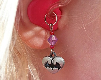 Hearing Aid Charms: Super Hero Girls Bat Hearts with glass accent beads (matching bracelet sets also available in our Bracelets section)!!