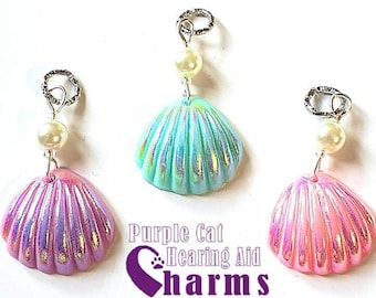 Hearing Aid Charms:  Beautiful Pearlescent Seashells with Czech Glass and Glass Pearl Accent Beads!  3 different colors to choose from!