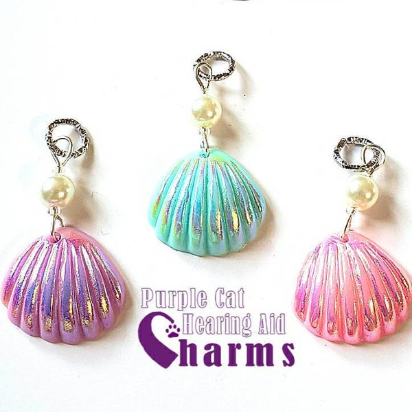 Hearing Aid Charms:  Beautiful Pearlescent Seashells with Czech Glass and Glass Pearl Accent Beads!  3 different colors to choose from!