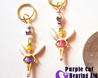 Hearing Aid Charms:  Petite Sweet Fairies with Silver Plated and Czech Glass Accent Beads!  Choose pink or purple!