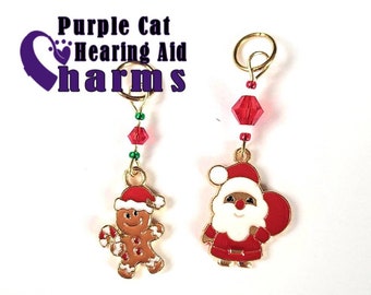 Hearing Aid Charms: Sweet Santas with Czech Glass Accent Beads!