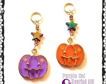 Halloween Jack-o-Lantern Hearing Aid Charm: Czech Glass & Hematite Star