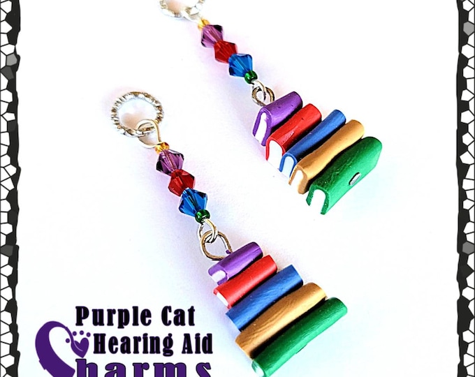 Featured listing image: Book Stack Hearing Aid Charm: Polymer Clay & Crystal Accent Beads