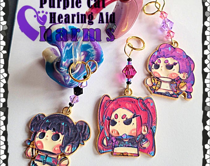 Featured listing image: Cartoon Demon Hunter Girl Hearing Aid Charms with Czech Glass Accent Beads!