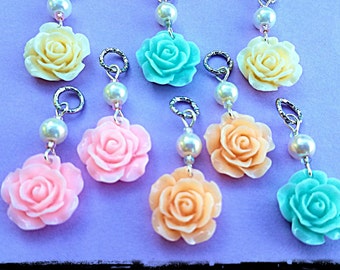 Hearing Aid Charms:  Spring Pastel Roses with Glass Pearl Accent Beads!  Available in 5 beautiful colors!  Great for Easter Dresses!