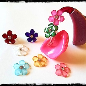 Hearing Aid Tube Trinkets: Petite Jeweled Flowers. Available in 4 great colors Please select quantity 2 for a pair image 1