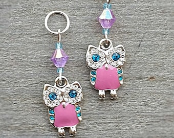 Hearing Aid Jewelry:  Pink and Blue Jeweled Owls!