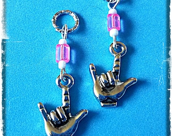 Hearing Aid Charms:  Silver Plated "I Love You" Sign Language With Czech Glass Accent Beads!