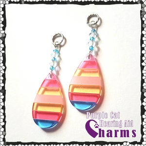 Hearing Aid Charms: Striped Translucent Tear Drops with Czech Glass Accent Beads!