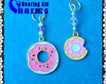 Hearing Aid Charms: Darling Enamel Donuts with Sprinkles and Swarovski Crystal and Czech Glass Accent Beads! 2 styles to choose from!