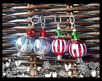 Hearing Aid Charms: Striped Glass Christmas Bulbs with glass accent beads!