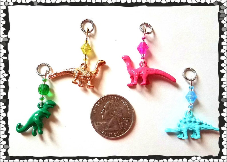 Hearing Aid Charms: 3D Dinosaurs with Czech Glass Accent Beads TRex, Stegosaurus and Brontosaurus. Each set sold separately. image 2