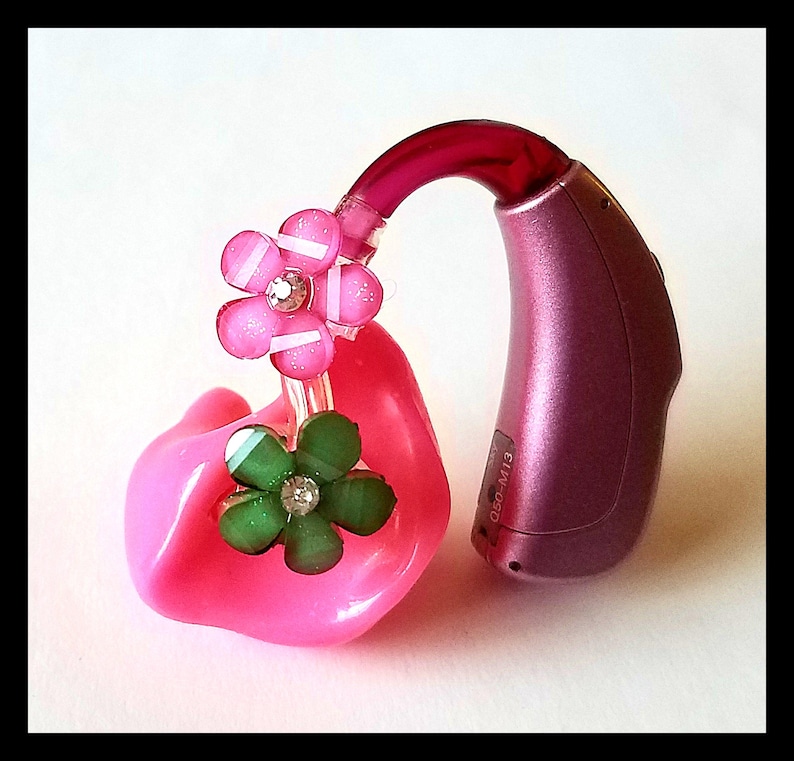 Hearing Aid Tube Trinkets: Petite Jeweled Flowers. Available in 4 great colors Please select quantity 2 for a pair image 2