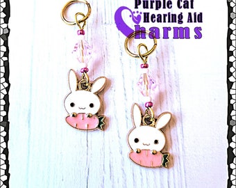 Hearing Aid Charms:  Adorable Easter Bunnies with Czech Glass and Swarovski Crystal Accent Beads!