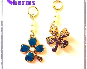 Hearing Aid Charms: Deluxe Two Sided Four Leaf Clovers with Czech Glass and faux pearl Accent Beads!