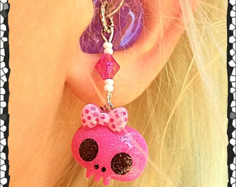 Hearing Aid Charms: Rockin Girly Glittery Skulls with Bows and Glass Accent Beads!