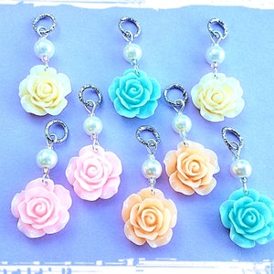 Hearing Aid Charms: Spring Pastel Roses with Glass Pearl Accent Beads Available in 5 beautiful colors Great for Easter Dresses image 3