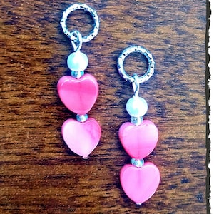 Hearing Aid Charms:  Pretty Pink Shell Hearts with Glass and Man Made Pearl Accent Beads! Also available in a matching Mother Daughter Set!