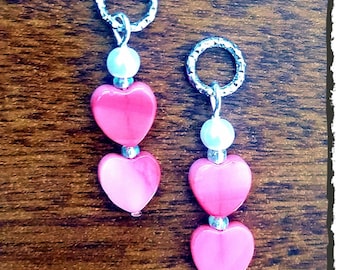 Hearing Aid Charms:  Pretty Pink Shell Hearts with Glass and Man Made Pearl Accent Beads! Also available in a matching Mother Daughter Set!