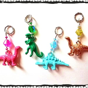 Hearing Aid Charms: 3D Dinosaurs with Czech Glass Accent Beads TRex, Stegosaurus and Brontosaurus. Each set sold separately. image 1