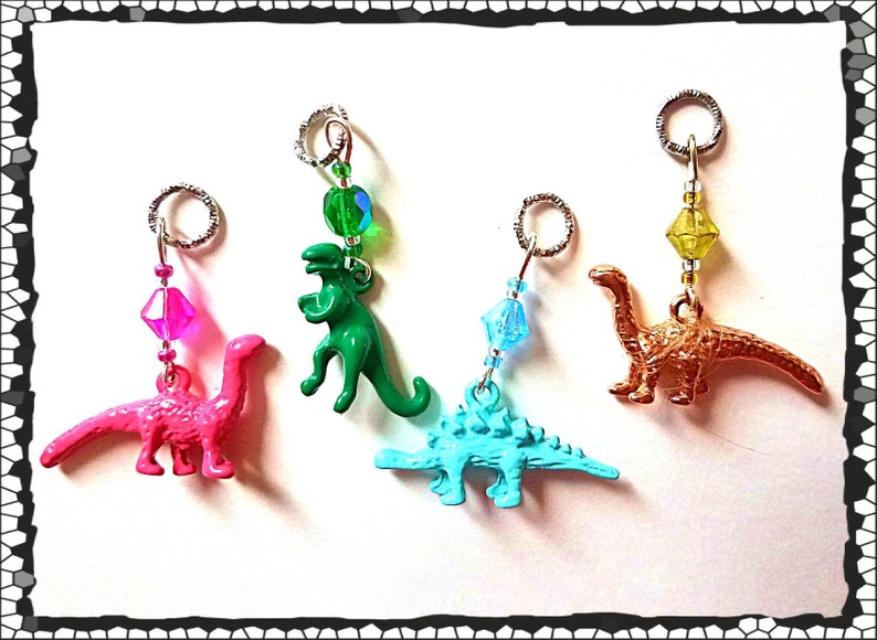 Hearing Aid Charms: 3D Dinosaurs with Czech Glass Accent Beads TRex, Stegosaurus and Brontosaurus. Each set sold separately. image 1