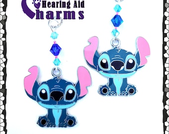 Hearing Aid Charms: Ohana Blue Aliens with Czech Glass Accent Beads!