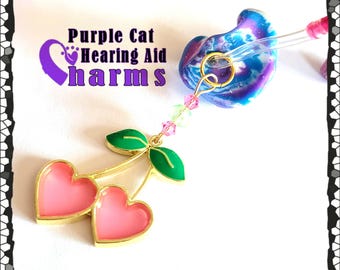 Translucent Pink Heart Heart Cherry Hearing Aid Charms with Czech Glass Accent Beads!
