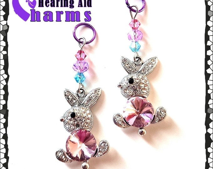 Featured listing image: Hearing Aid Charms:  Jeweled Easter Bunnies with Swarovski Crystal and Czech Glass Accent Beads!