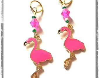 Hearing Aid Charms: Pretty in Pink Flamingos with Czech Glass Accent Beads!  Hearing Aid Accessories, earrings, flamingo jewelry