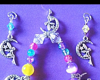 Moon Fairy Beaded Charm Bracelet with Crackle Glass and Acrylic Moon Glow Beads (matching hearing aid charms available at discounted price)!