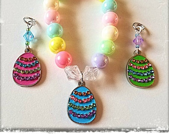 Rhinestone Easter Egg Beaded Bracelet! Matching hearing Aid Charms are available at a discounted bundle price! 3 egg colors to choose from!