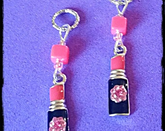 Hearing Aid Charms:  Girly Lipstick with Jeweled Flower and Glass Accent Beads!