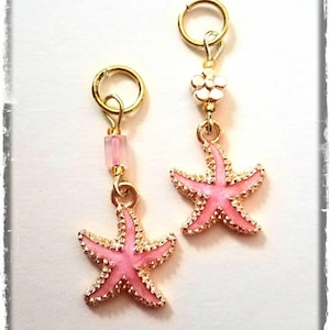 Hearing Aid Charms:  Gold Plated Pink Shell Starfish with Czech Glass Accent Beads!  Mother Daughter Set also available!