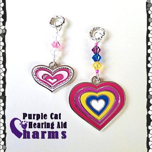 Hearing Aid Charms: Loving Hearts with Czech Glass and Swarovski Crystal Accent Beads! 2 styles to choose from!