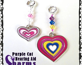 Hearing Aid Charms: Loving Hearts with Czech Glass and Swarovski Crystal Accent Beads! 2 styles to choose from!