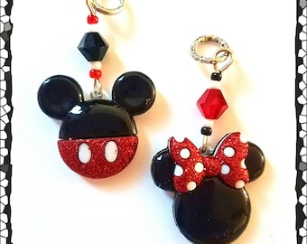 Hearing Aid Charms:Boy or Girl Mouse Ears with Glass Accent Beads! Mother/Daughter Set Available!