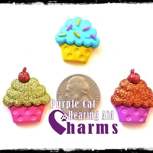 Cochlear Cuties or Hearing Aid Tube Trinkets : Glittery Cupcakes!  Please select quantity 2 for a pair!
