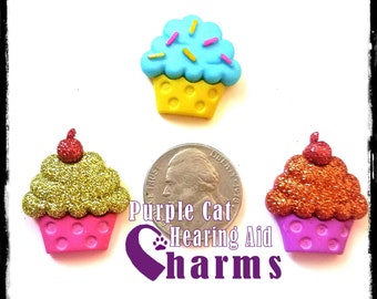 Cochlear Cuties or Hearing Aid Tube Trinkets : Glittery Cupcakes!  Please select quantity 2 for a pair!