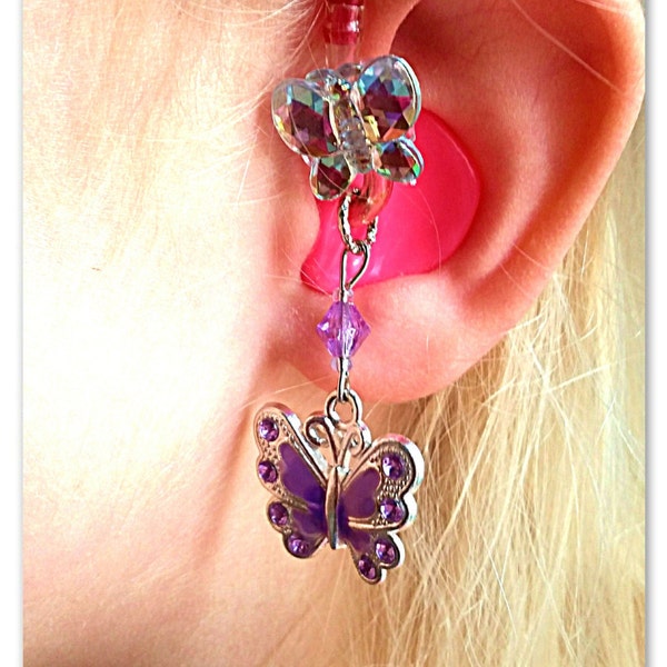 Hearing Aid Charms:  Stunning Jeweled Butterflies with glass accent beads  (also available in matching Mother Daughter Sets)! ***