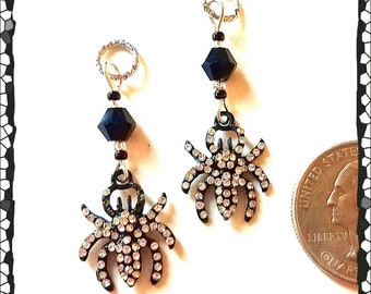 Hearing Aid Charms:  Spooky Jeweled Spiders with Czech Glass Accent Beads!