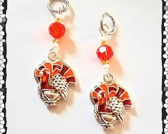 Hearing Aid Charms: 3-D Silver Plated Thanksgiving Turkeys made with Glass and Czech Glass Accent Beads!
