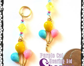 Hearing Aid Charms: Pink, Yellow and Blue Bunch of Balloons with Czech Glass Accent Beads!